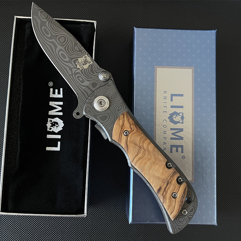 Liome 339 Damascus Pocket Folding Outdoor EDC Tool