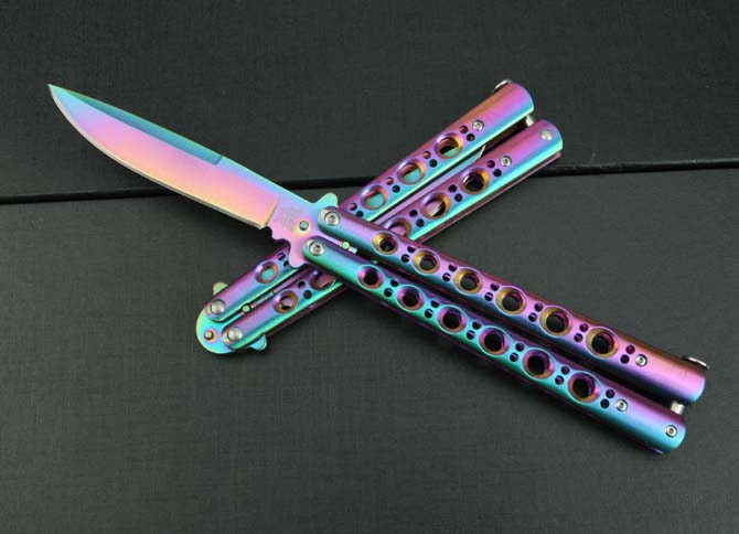 Iridescent Titanium Butterfly Folding Knife