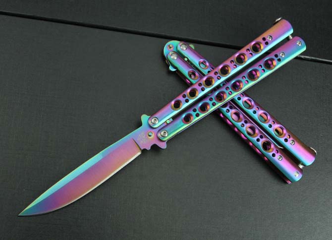 Iridescent Titanium Butterfly Folding Knife