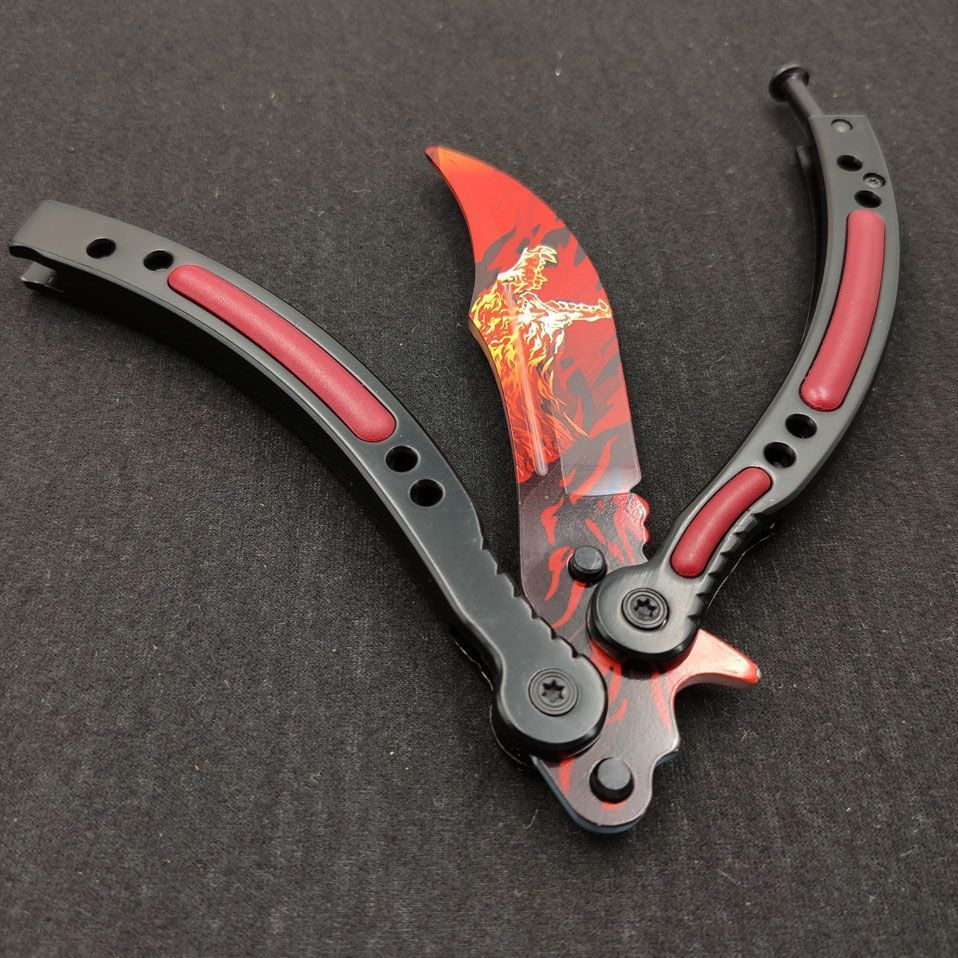 All-steel gradient folding butterfly practice knife, non-porous, unsharpened, with spring lock clasp