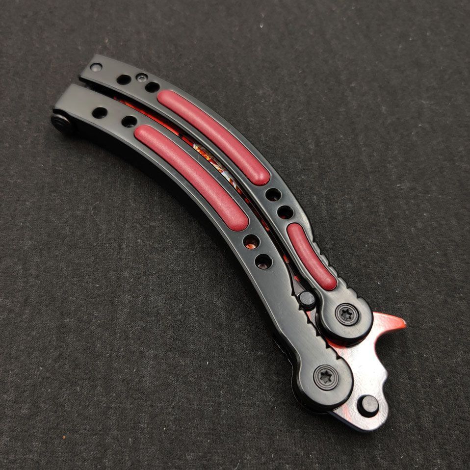 All-steel gradient folding butterfly practice knife, non-porous, unsharpened, with spring lock clasp