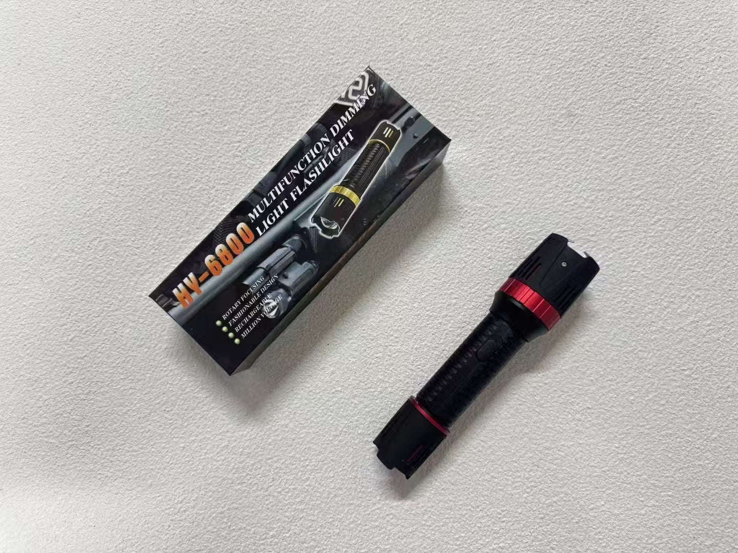 🔥6800 Black and Red Self-Defense Flashlight