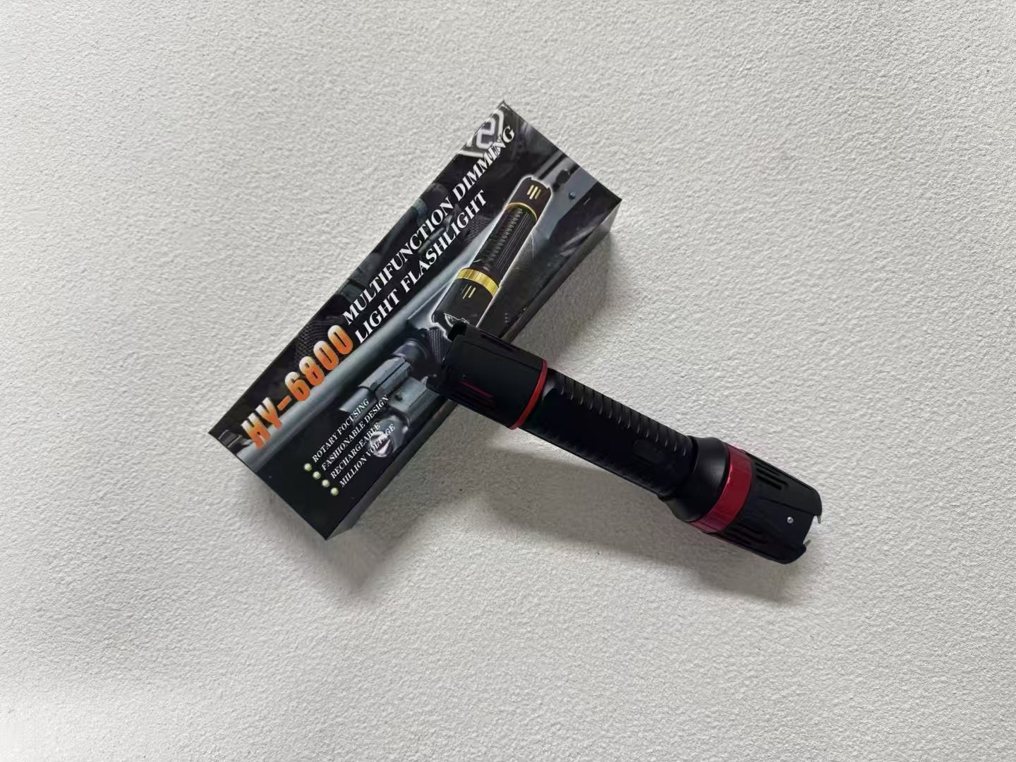 🔥6800 Black and Red Self-Defense Flashlight