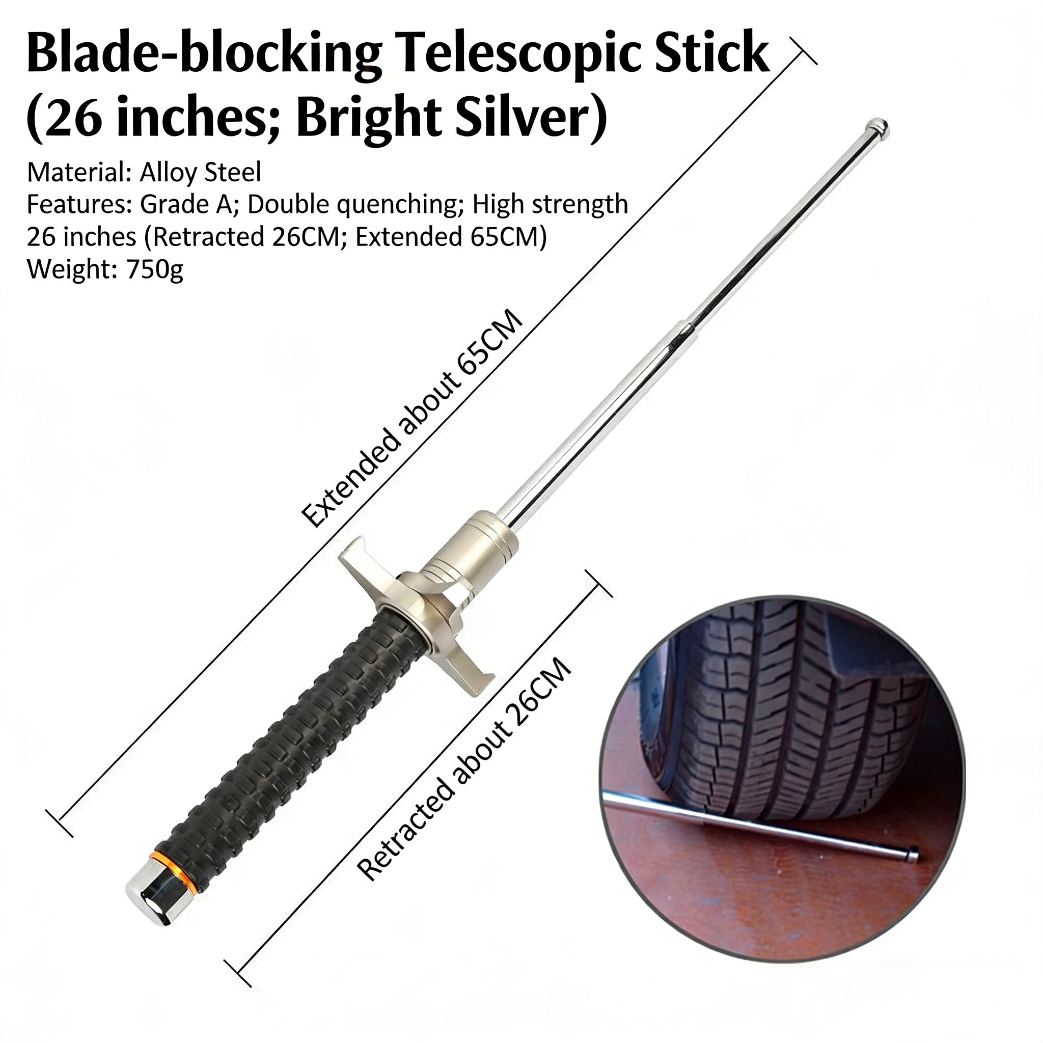 Knife-blocking self-defense baton, Hummer spring telescopic baton, three-section stick, outdoor vehicle-mounted self-defense stick, self-defense martial arts stick, baton