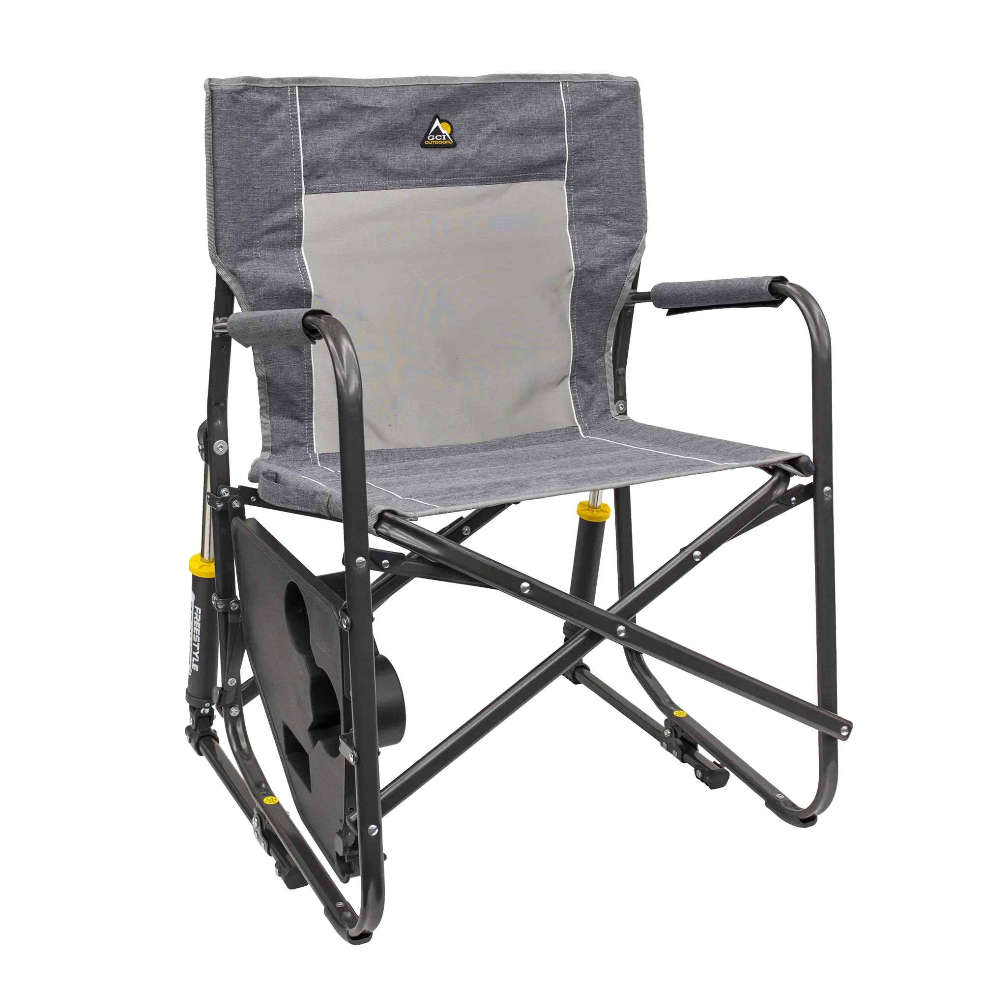 Freestyle Rocker with Side Table, Heathered Pewter, Front Table Down