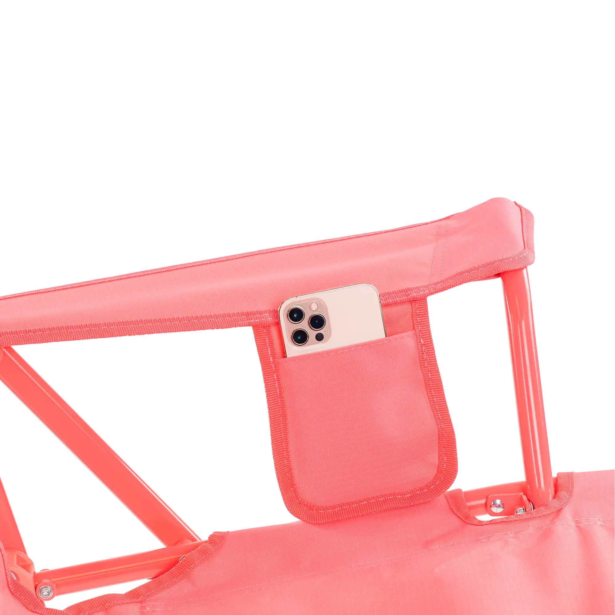 Up-close of the blush comfort pro rocker phone holder pocket.