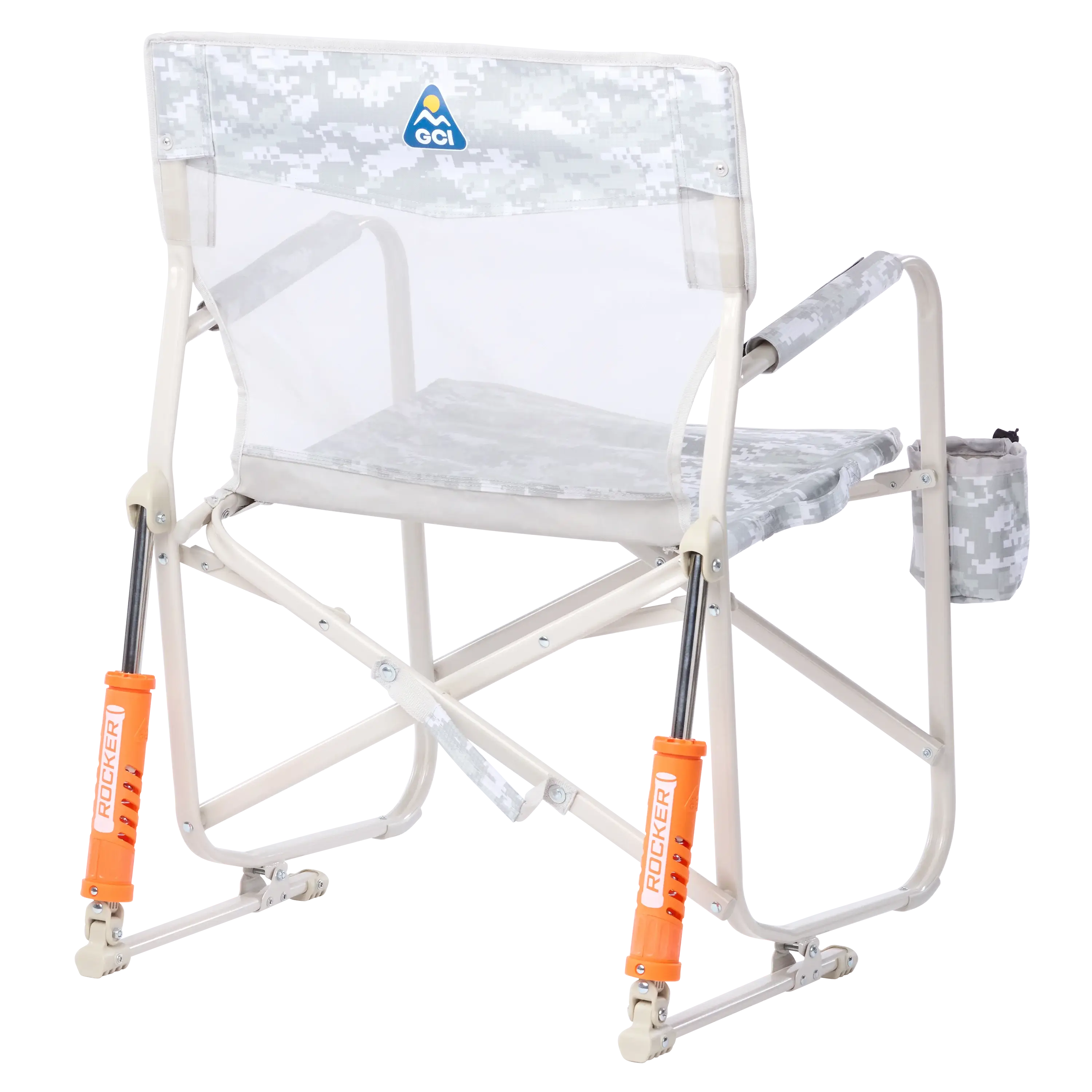 Back angle of snow camo freestyle rocker elite.