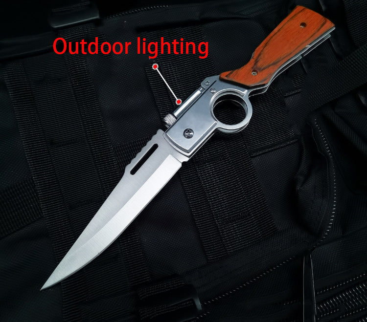 AK47 Folding Knife with Light Colored Wood Textured Pocket knives