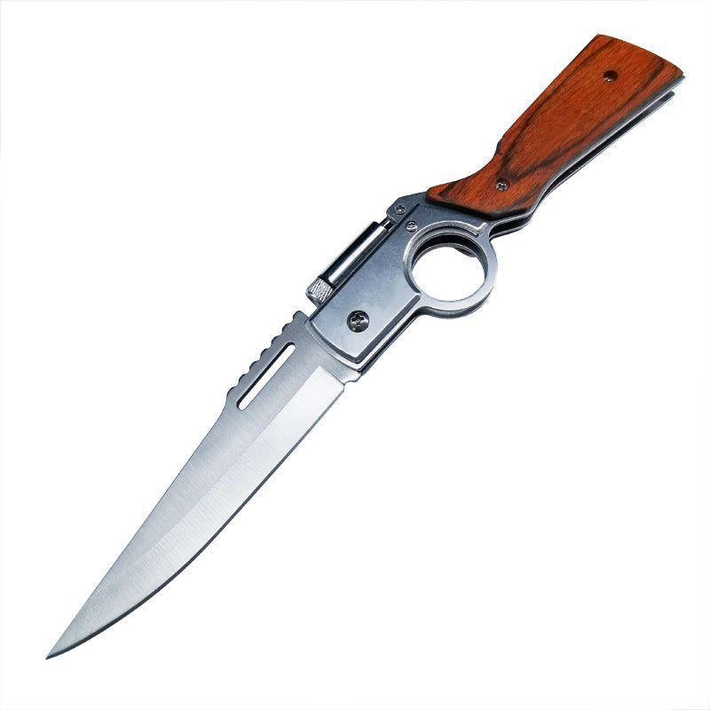 AK47 Folding Knife with Light Colored Wood Textured Pocket knives