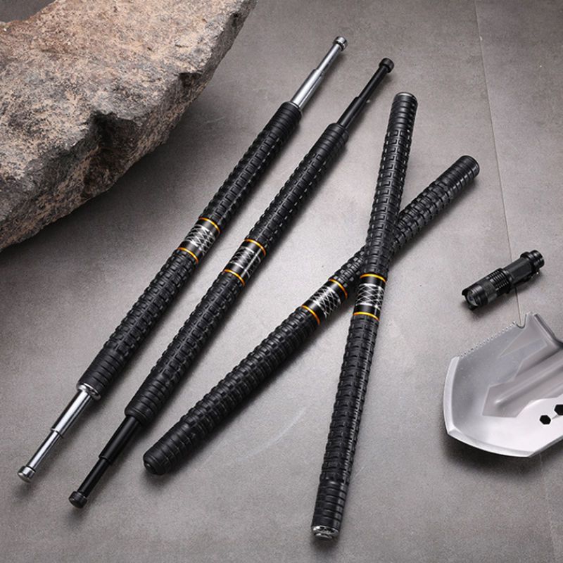 Combination baton, which can be spliced into a martial arts and fitness three-section stick, is a solid, extended, butt-jointed, retractable baton, serving as a vehicle-mounted self-defense weapon.
