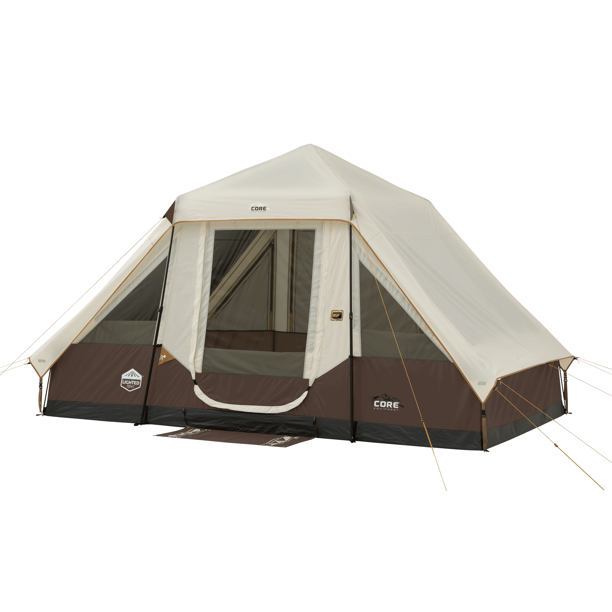 CORE 6 person instant pyramid tent with pre-attached poles, tall entry door, and durable weather-resistant construction.