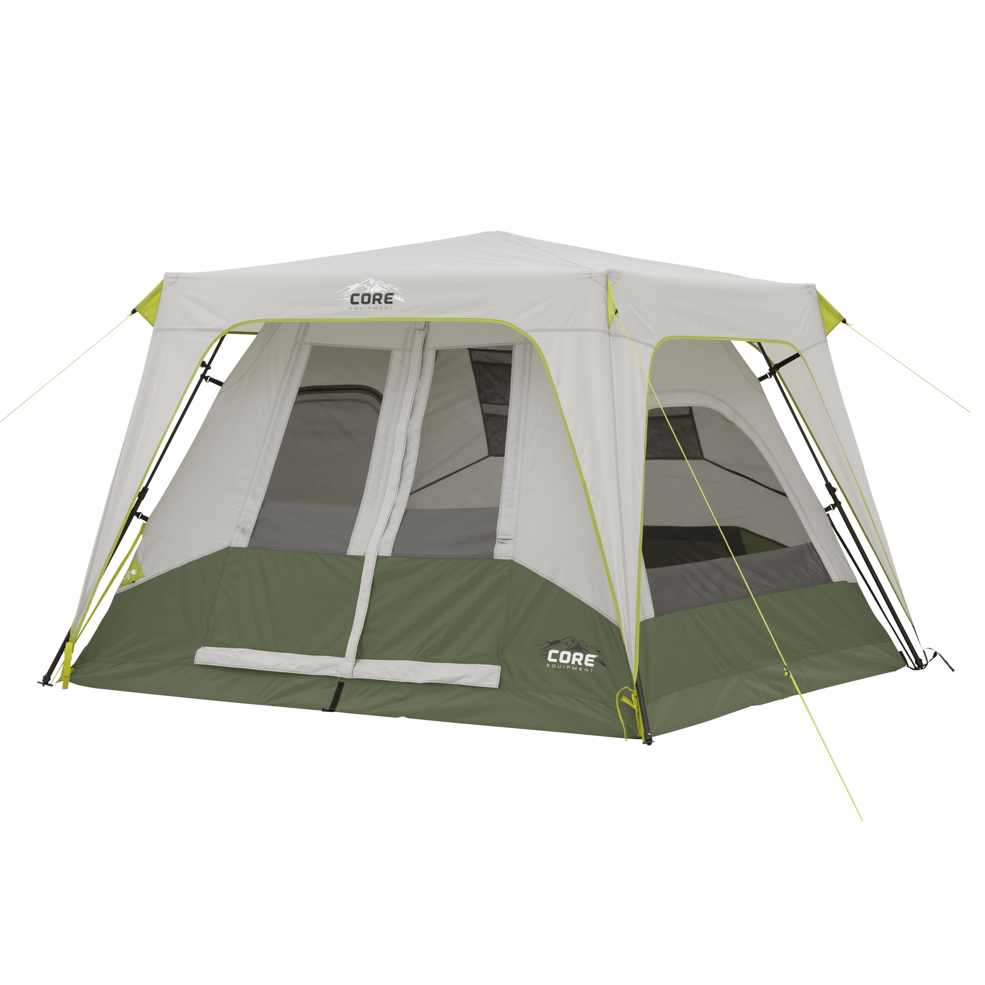 CORE 6 person instant camping tent with green and gray color.