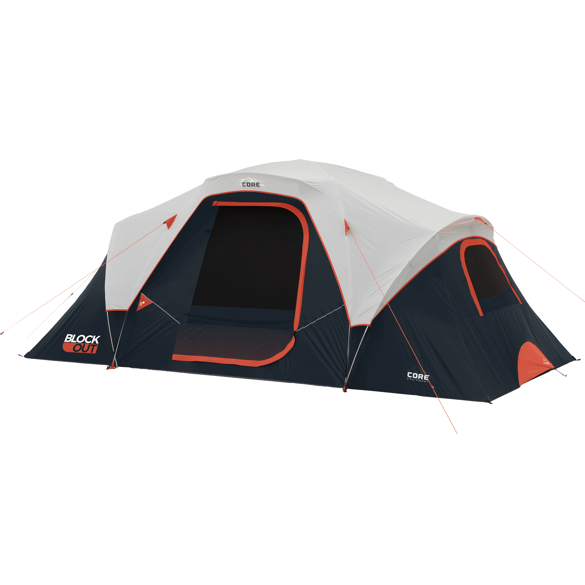 CORE 9 person Blockout dome tent with water-resistant rainfly, taped seams, and advanced sun-blocking fabric.