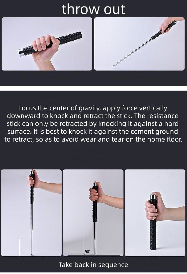 Combination baton, which can be spliced into a martial arts and fitness three-section stick, is a solid, extended, butt-jointed, retractable baton, serving as a vehicle-mounted self-defense weapon.