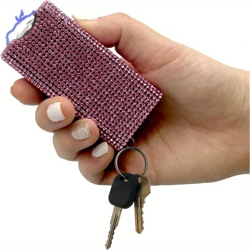 Rechargeable Stun Gun with Rhinestone Grip, Holster and Keyring, Specially Designed for Women's Self-Protection and Personal Safety.