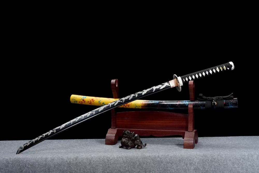 boxkatana Hand Forged Japanese Samurai Katana Eagle Carbon steel Blackened blade engraving