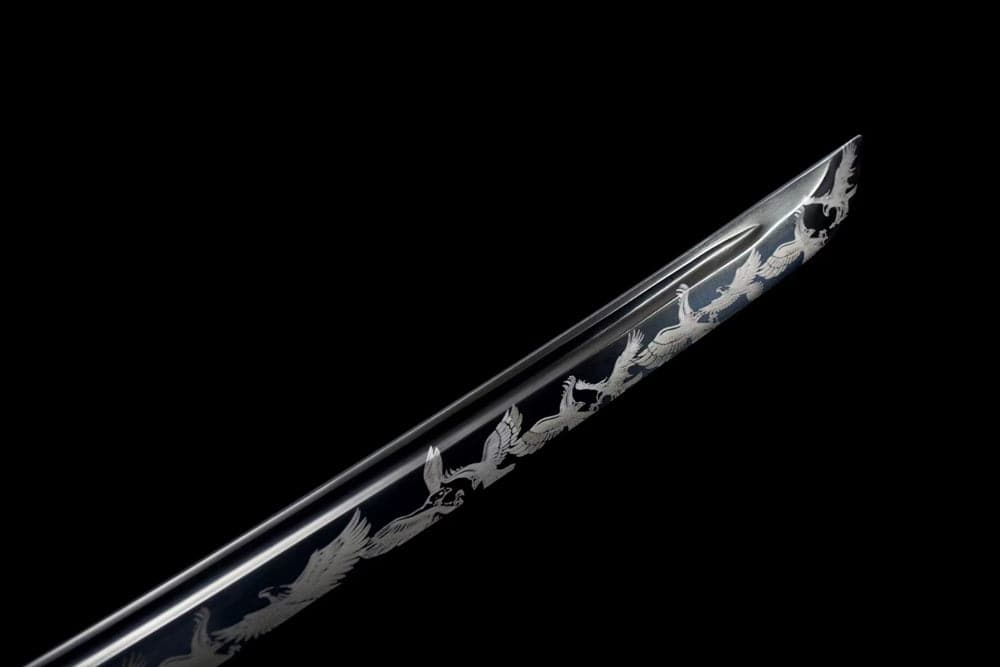boxkatana Hand Forged Japanese Samurai Katana Eagle Carbon steel Blackened blade engraving
