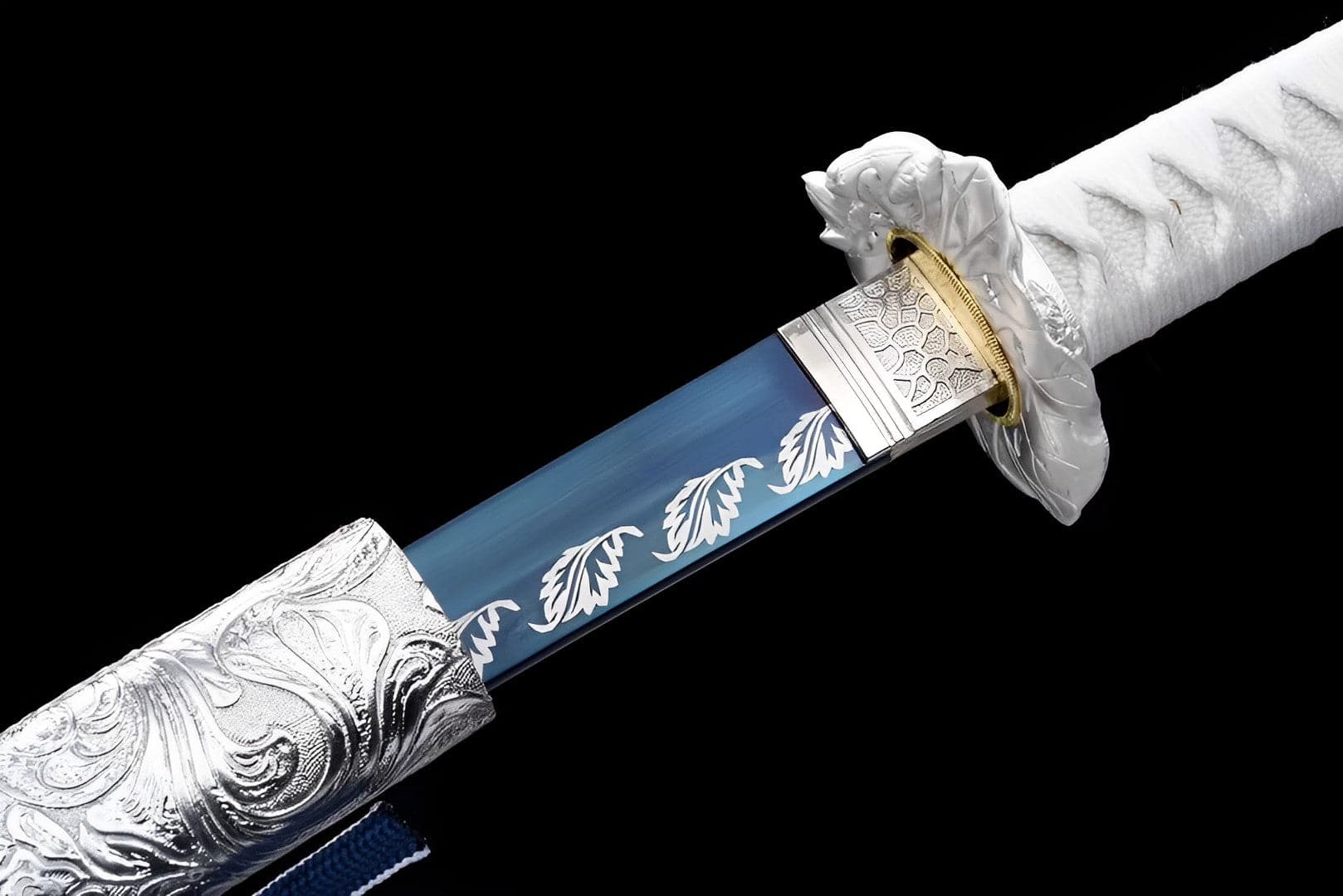 boxkatana Hand Forged Japanese Samurai Katana Fall Moon Sword 9260 SPpring Steel Roasted blue engraving on the blade