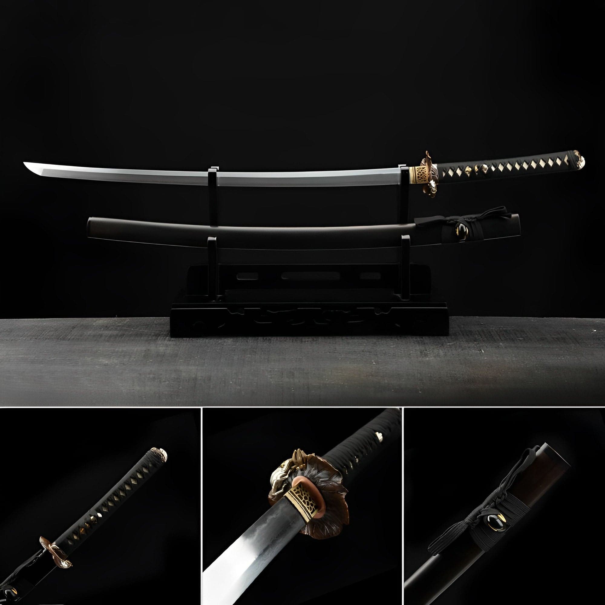 boxkatana Hand Forged Japanese Samurai Katana Frog Prince Pattern Steel Gilt Silver Guard