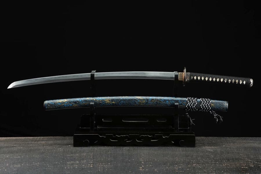 boxkatana Hand Forged Japanese Samurai Katana Green Dragon Blade Plate Pattern Steel Blue