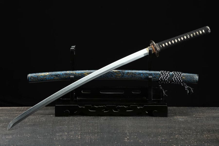 boxkatana Hand Forged Japanese Samurai Katana Green Dragon Blade Plate Pattern Steel Blue