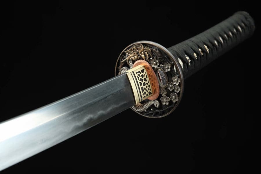boxkatana Hand Forged Japanese Samurai Katana Green Dragon Blade Plate Pattern Steel Blue