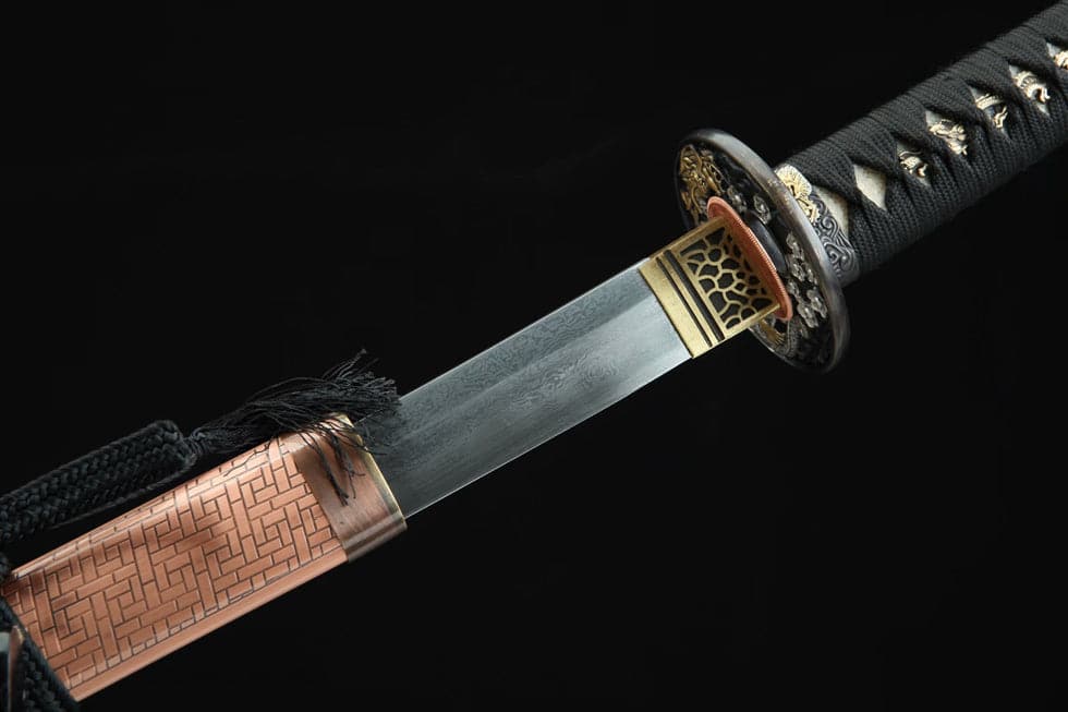 boxkatana Hand Forged Japanese Samurai Katana Green Dragon Pattern Steel Tricolor Copper