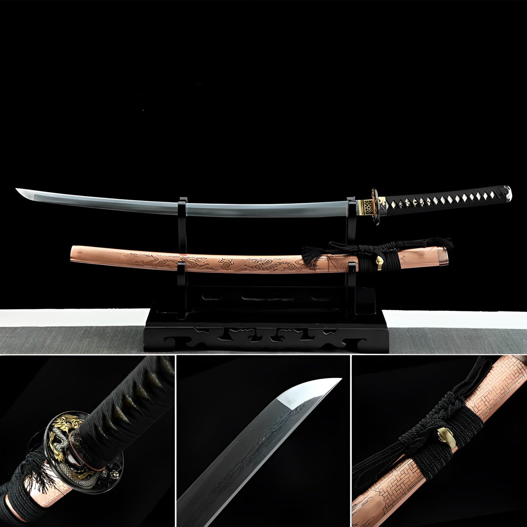 boxkatana Hand Forged Japanese Samurai Katana Green Dragon Pattern Steel Tricolor Copper