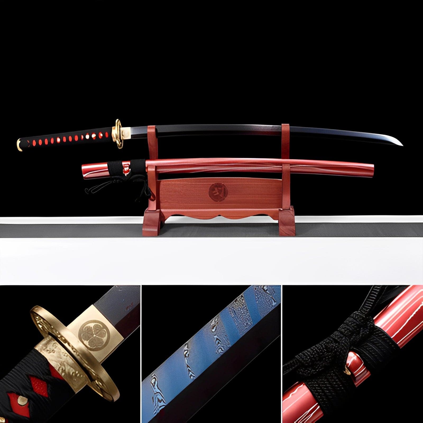 boxkatana Hand Forged Japanese Samurai Katana Naraka:Bladepoint Pattern Steel Blade baking blue