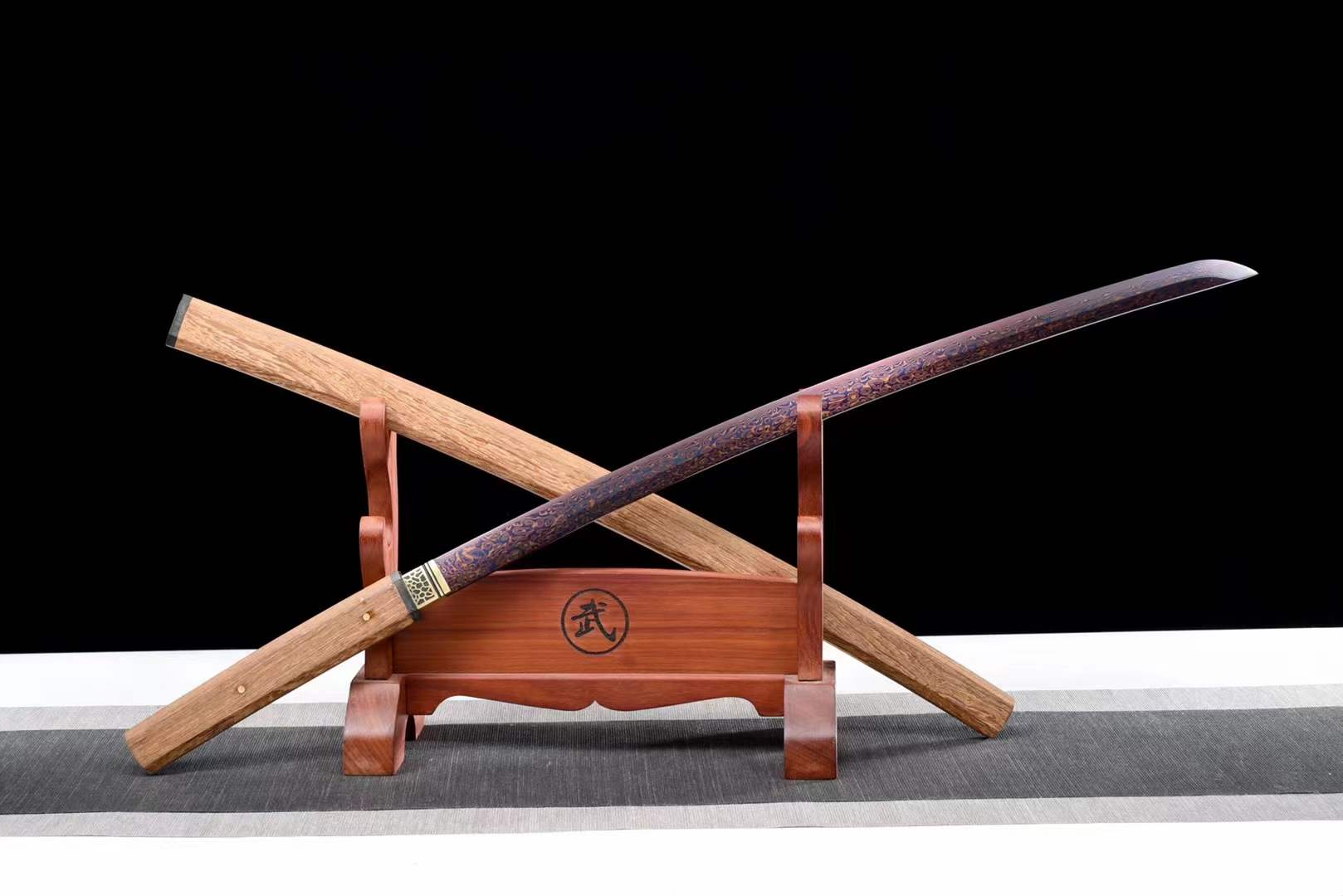 boxkatana Hand Forged Japanese Samurai Katana Night Spectre Damascus Steel Blue blade