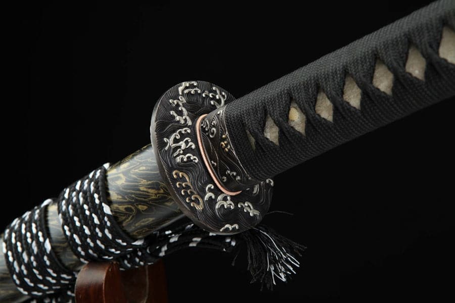 boxkatana Hand Forged Japanese Samurai Katana Sea Wave Cutter Plate Pattern Steel Yellow