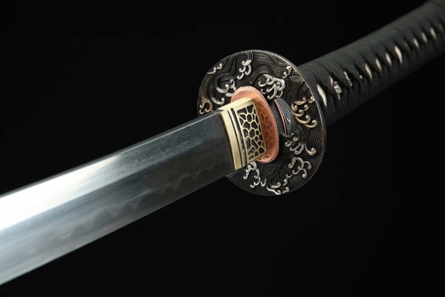 boxkatana Hand Forged Japanese Samurai Katana Sea Wave Cutter Plate Pattern Steel Yellow