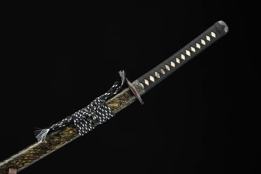 boxkatana Hand Forged Japanese Samurai Katana Sea Wave Cutter Plate Pattern Steel Yellow