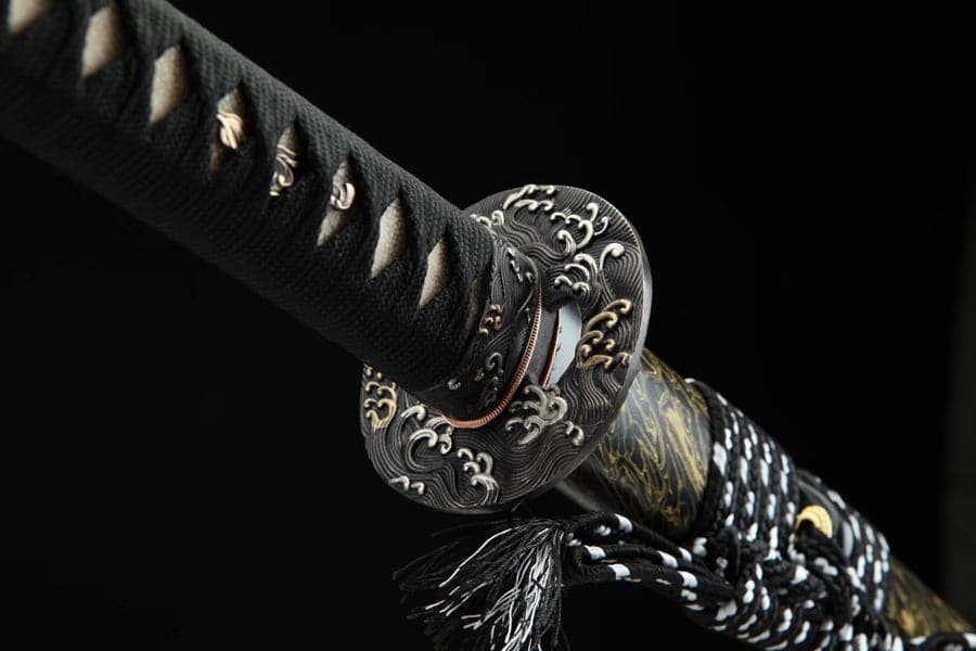 boxkatana Hand Forged Japanese Samurai Katana Sea Wave Cutter Plate Pattern Steel Yellow