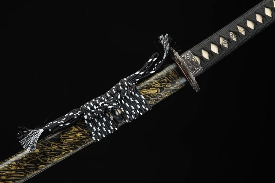 boxkatana Hand Forged Japanese Samurai Katana Sea Wave Cutter Plate Pattern Steel Yellow