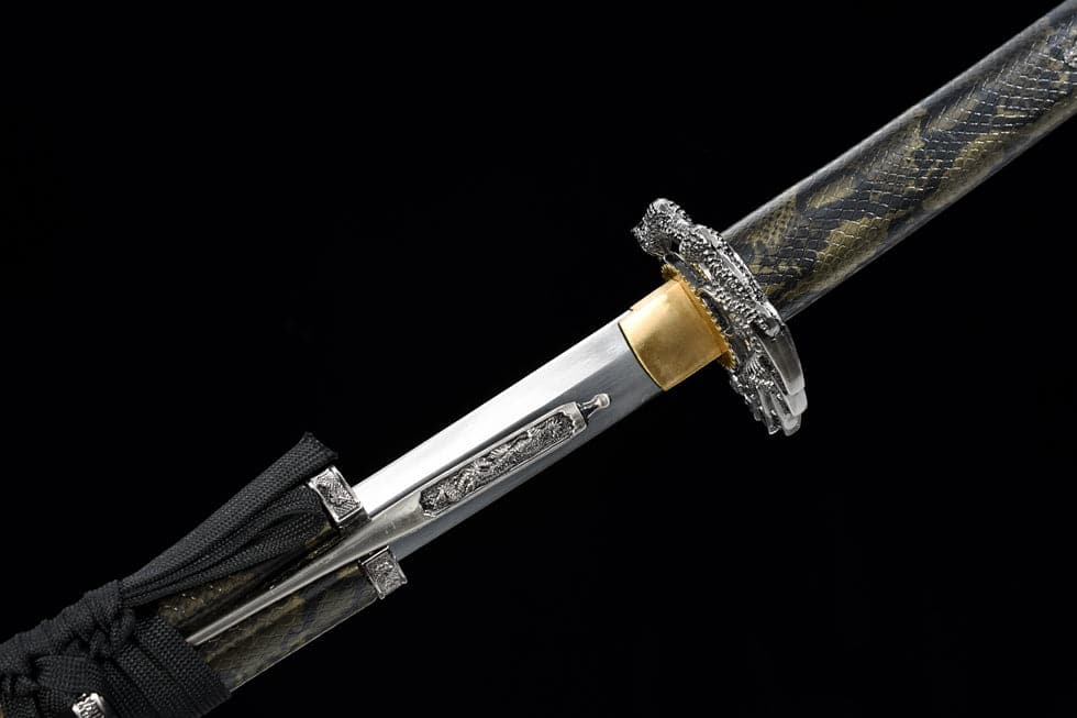 boxkatana Hand Forged Japanese Samurai Katana Silver Dragon High Manganese Steel Black and grey