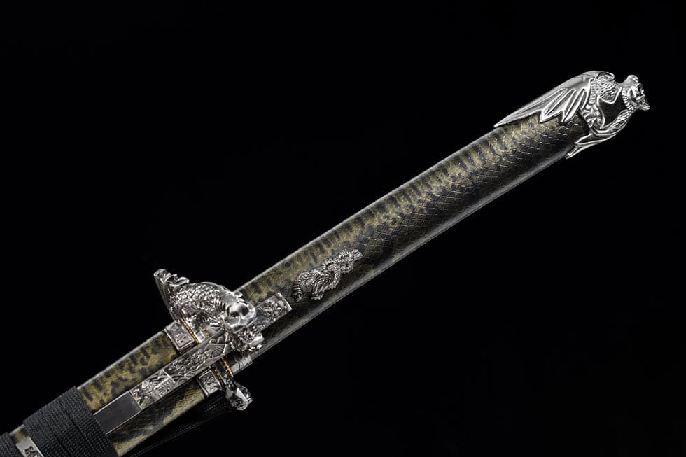 boxkatana Hand Forged Japanese Samurai Katana Silver Dragon High Manganese Steel Black and grey