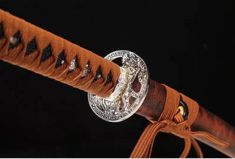 boxkatana Hand Forged Japanese Samurai Katana Silver Tiger Pattern Steel Full Tang