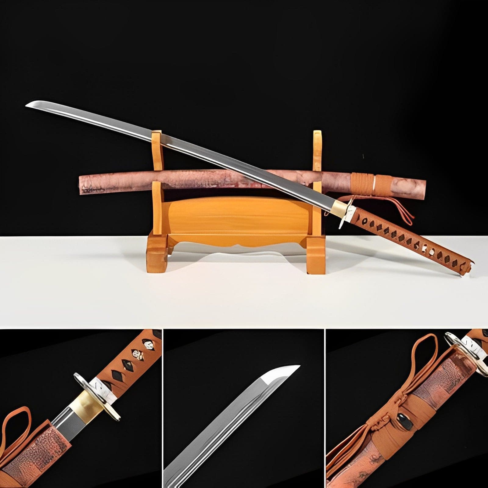 boxkatana Hand Forged Japanese Samurai Katana Silver Tiger Pattern Steel Full Tang