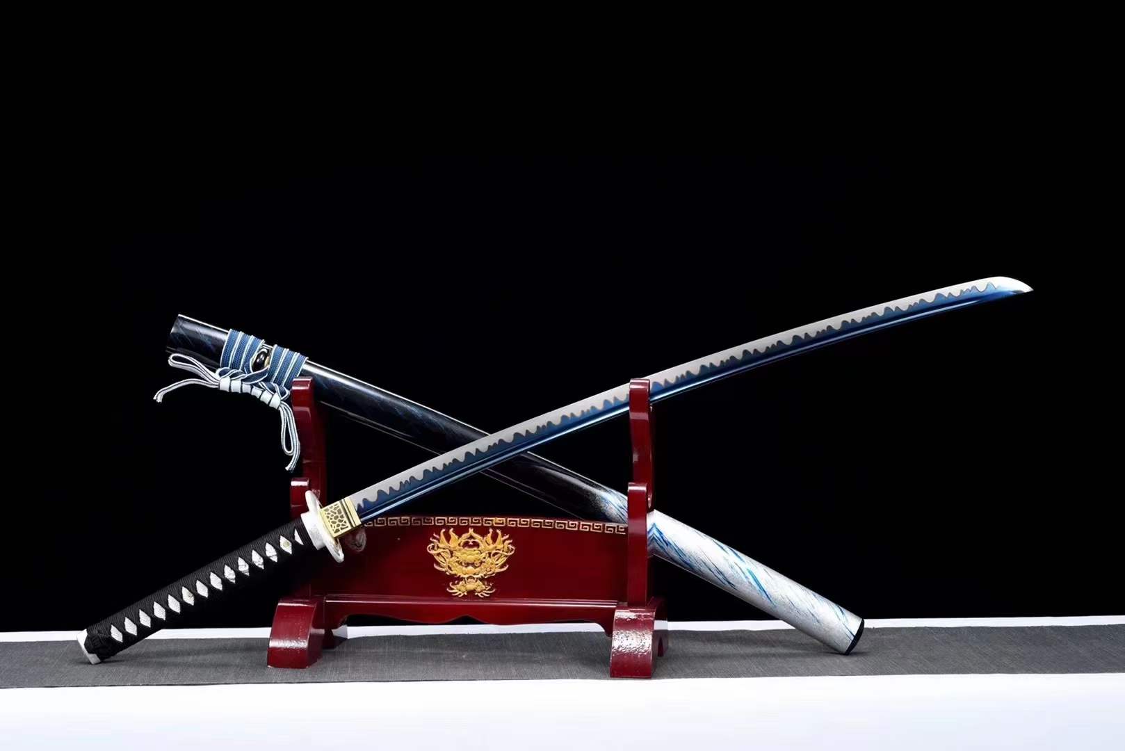 boxkatana Hand Forged Japanese Samurai Katana 知恵を知る Spring Steel Roasted Blue Push Mill