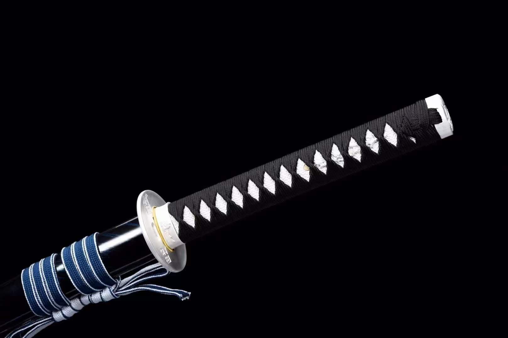 boxkatana Hand Forged Japanese Samurai Katana 知恵を知る Spring Steel Roasted Blue Push Mill