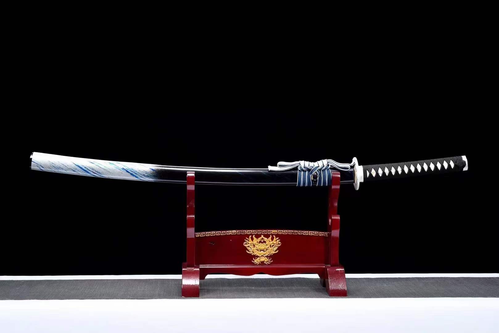 boxkatana Hand Forged Japanese Samurai Katana 知恵を知る Spring Steel Roasted Blue Push Mill