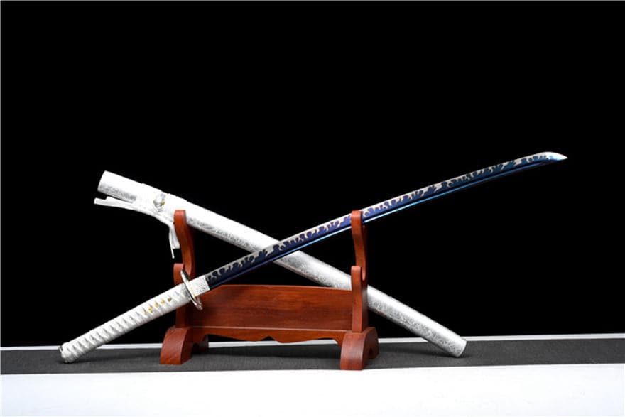 boxkatana Hand Forged Japanese Samurai KatanaSilver Ghost High Manganese Steel Blue Blade