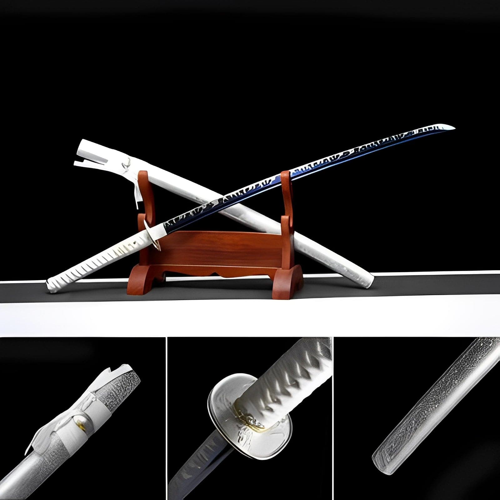 boxkatana Hand Forged Japanese Samurai KatanaSilver Ghost High Manganese Steel Blue Blade