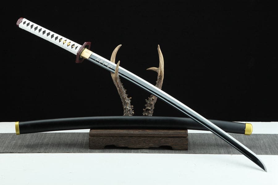 boxkatana Handmade Anime Katana Demon Slayer Giyu Tomioka Nichirin Sword 1045 High Carbon Steel Black Blade