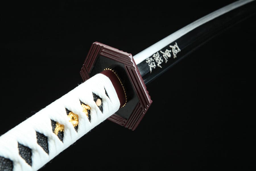 boxkatana Handmade Anime Katana Demon Slayer Giyu Tomioka Nichirin Sword 1045 High Carbon Steel Black Blade