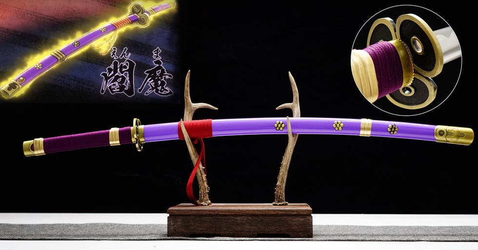 boxkatana Handmade Anime Katana One Piece Roronoa Zoro's Enma Sword 1045 High Carbon Steel White blade Purple