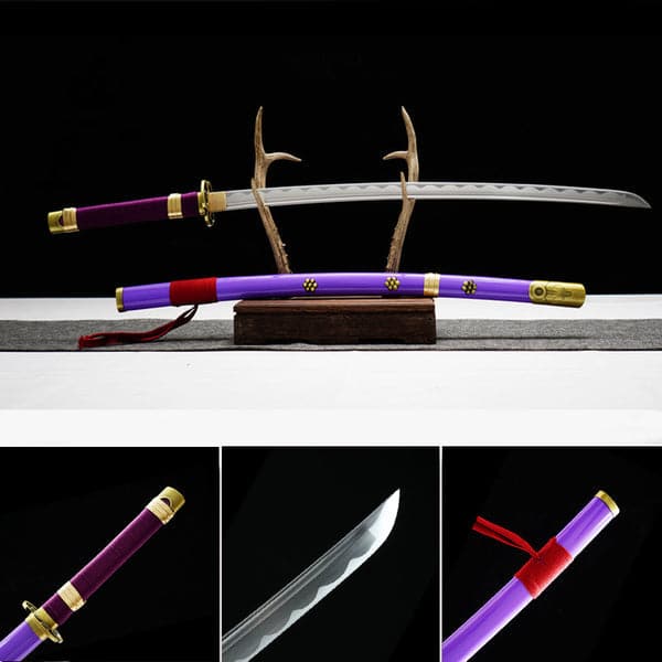 boxkatana Handmade Anime Katana One Piece Roronoa Zoro's Enma Sword 1045 High Carbon Steel White blade Purple