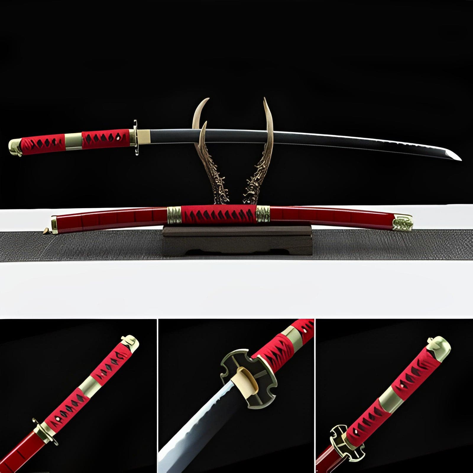 boxkatana Handmade Anime Katana One Piece Roronoa Zoro Sandai Kitetsu Sword 1045 High Carbon Steel Red