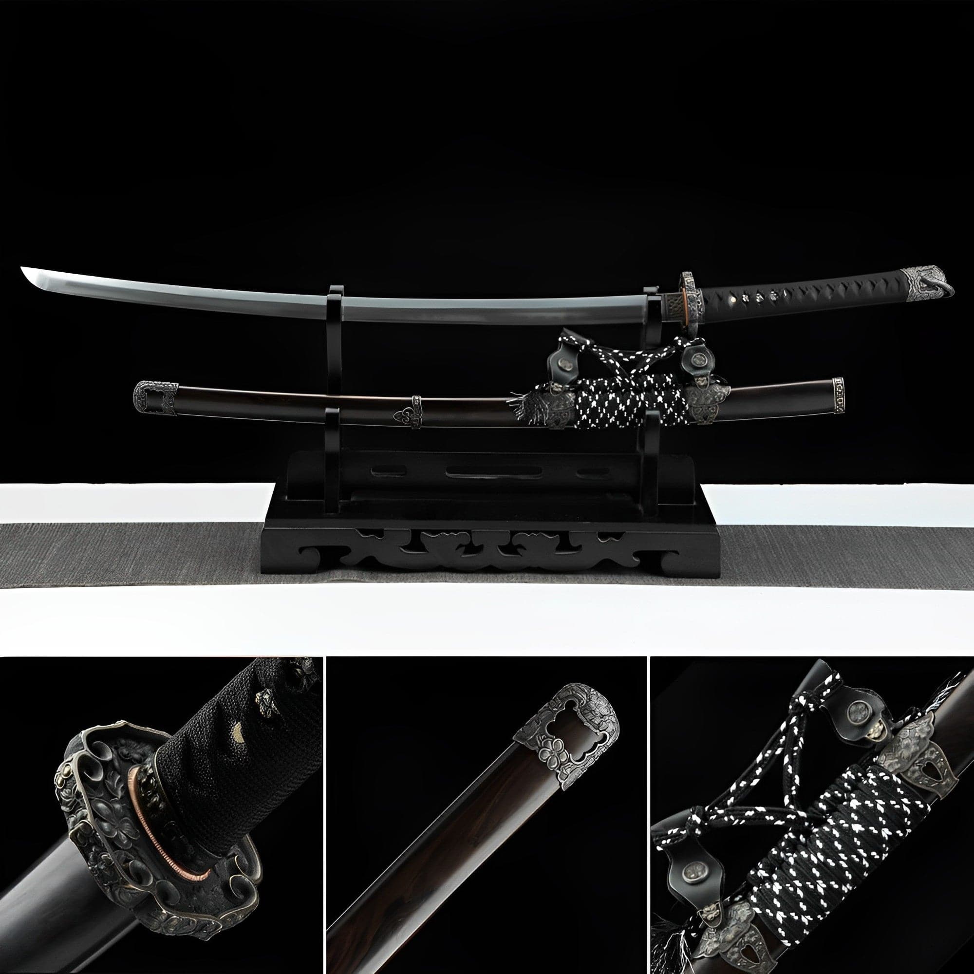boxkatana Handmade Japanese Tachi Odachi Sakura Pattern Steel High Ebony
